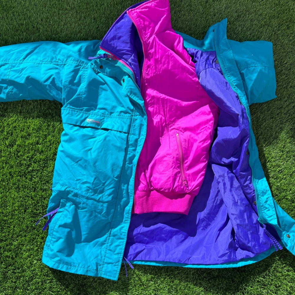 Vintage 90s Columbia Gizzmo Womens S 3-in-1 Ski Jacket Teal Purple Pink